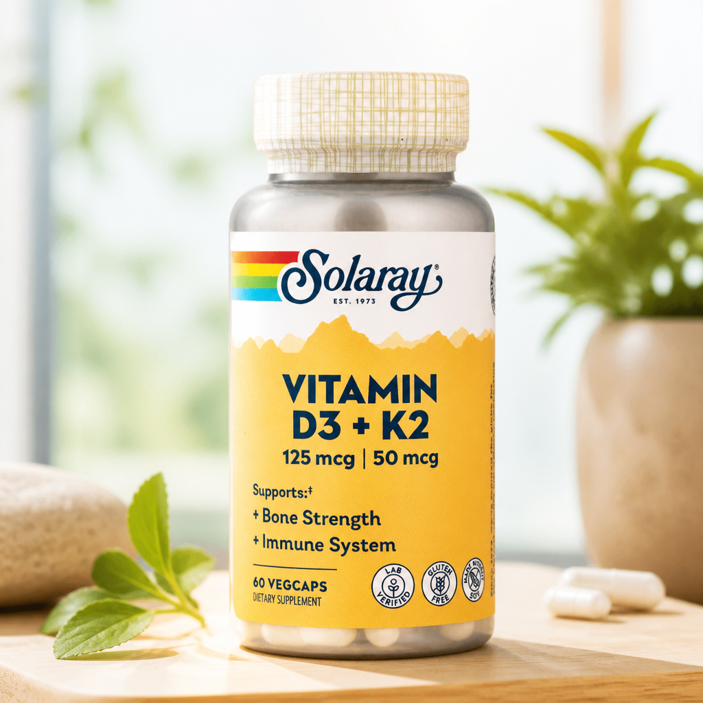 Solaray Vitamin D3 + K2, soy free, 60 vegetarian kapsula — immunitet, suyak va yurak uchun ☀️🦴 - Витамины/нутриенты