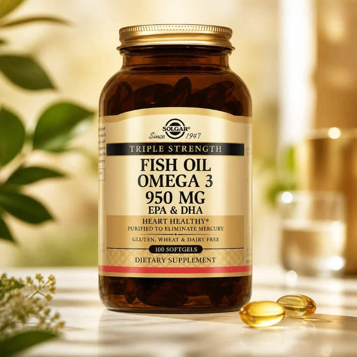Solgar Omega-3, EPA va DHA Triple Strength 950 mg, 100 kapsula — yurak, miya va bo‘g‘imlar uchun yuqori konsentrat omega-3 🧠🐟 - Витамины/нутриенты